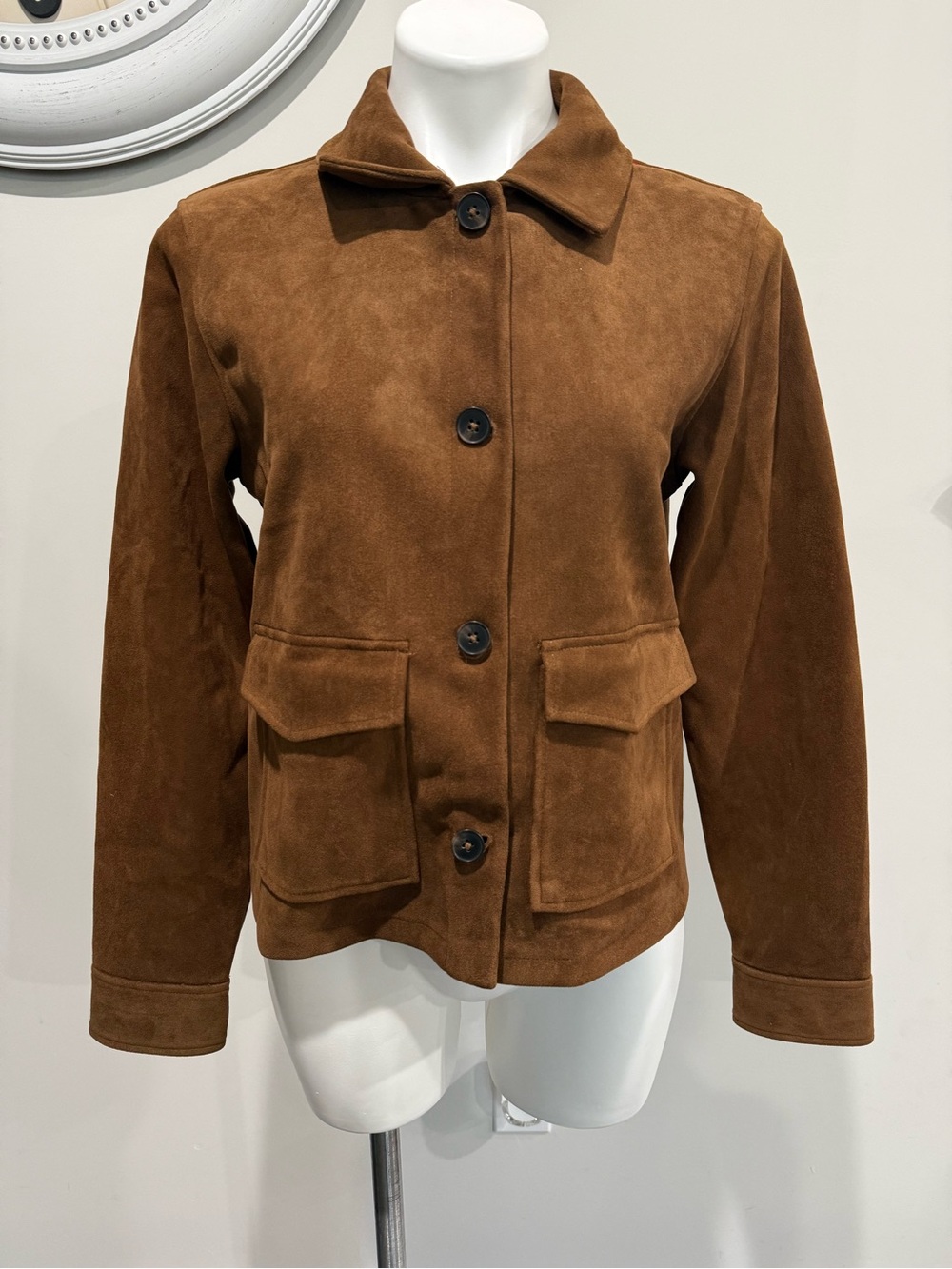 Zara Womens Faux Suede Button-Front Jacket mediun